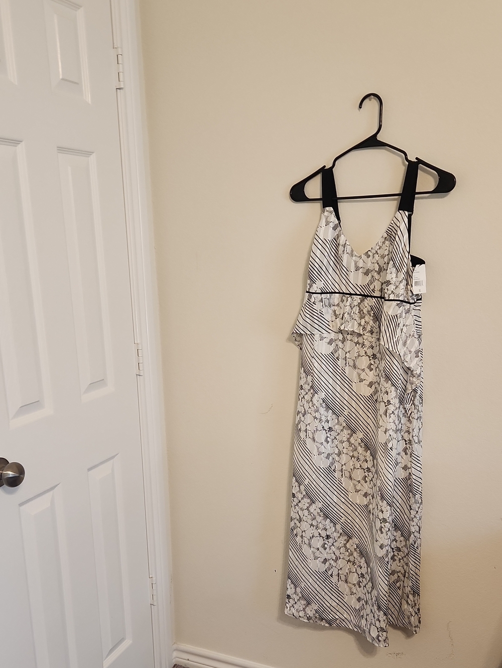 CAbi Black and White Floral Stripe Maxi Dress